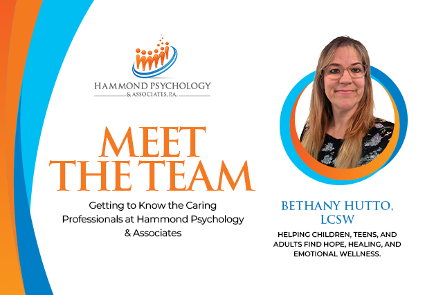 Bethany Hutto, LCSW, therapist at Hammond Psychology & Associates in Brandon, Florida, specializing in anxiety, ADHD, trauma, and life transitions.