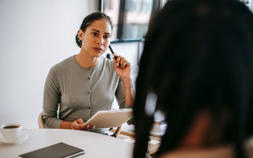 Psychologist meeting with an adult during a psychological evaluation